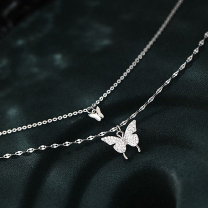 Butterfly Pendant Layered Sterling Silver Necklace mySite