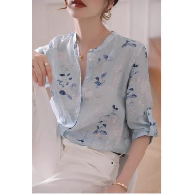 3/4 Sleeve Floral Print Blouse mySite