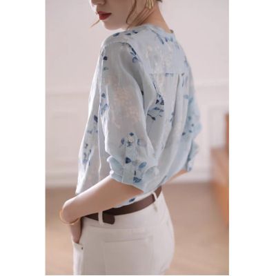 3/4 Sleeve Floral Print Blouse mySite