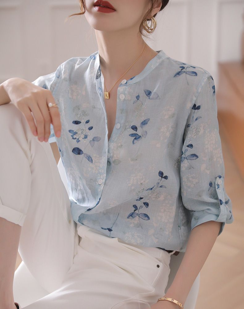 3/4 Sleeve Floral Print Blouse mySite