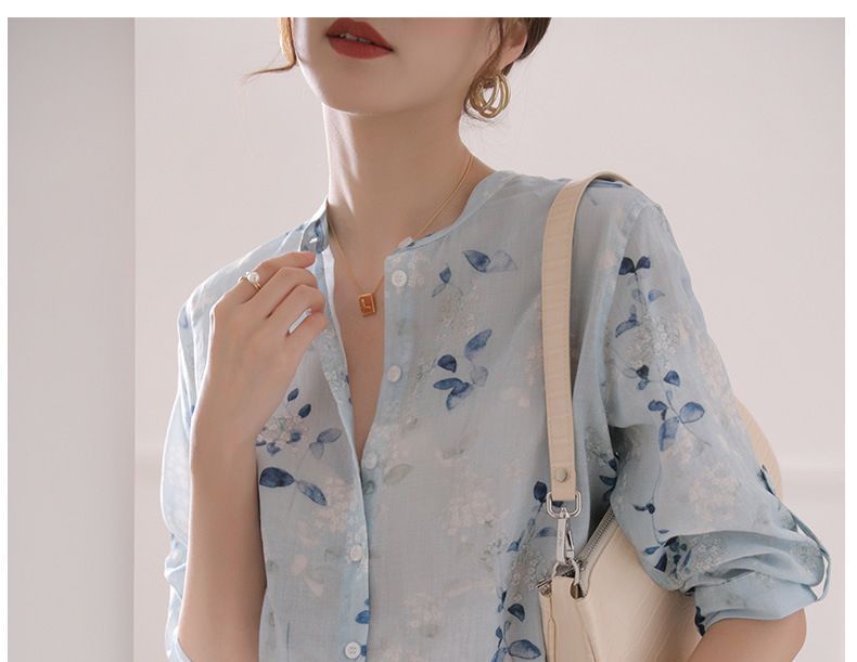 3/4 Sleeve Floral Print Blouse mySite