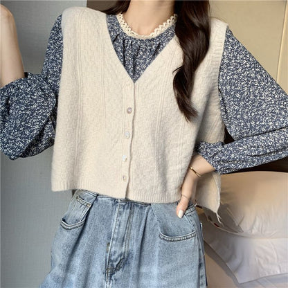 Plain Crop Sweater Vest / Long SpreePicky