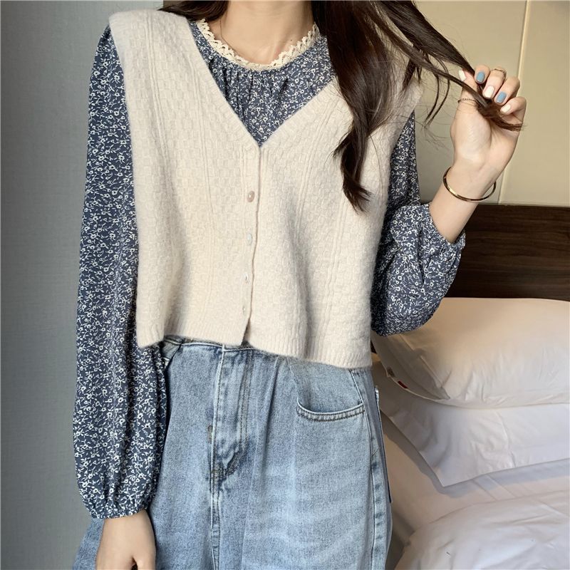 Plain Crop Sweater Vest / Long SpreePicky