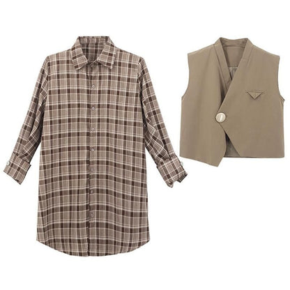 Set: Long Sleeve Plaid Shirtdress + V mySite