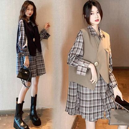 Set: Long Sleeve Plaid Shirtdress + V mySite