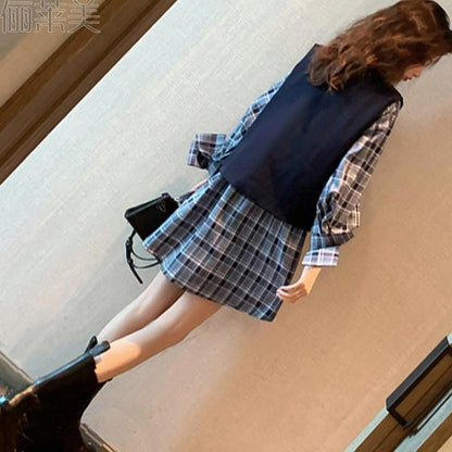 Set: Long Sleeve Plaid Shirtdress + V mySite