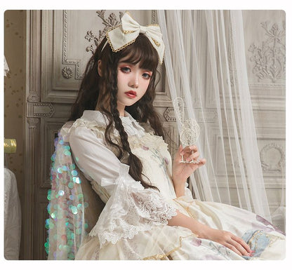 Lolita Bell-Sleeve Collared Lace Trim Blouse mySite