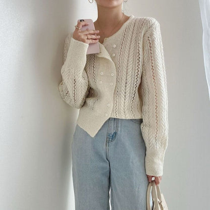 Double-Breasted Pointelle-Knit Cardigan mySite