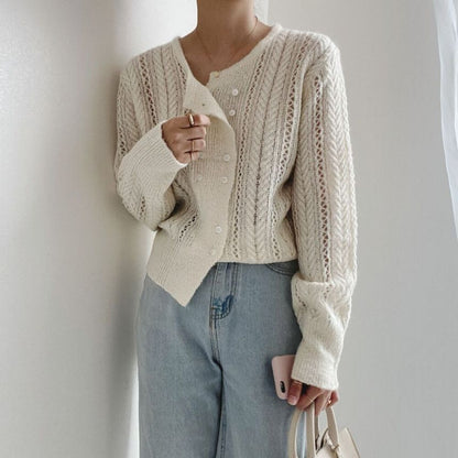 Double-Breasted Pointelle-Knit Cardigan mySite