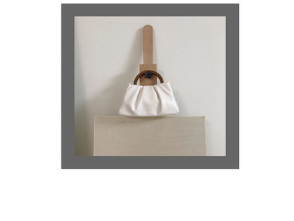 Wooden Handle Ruched Faux Leather Handbag mySite