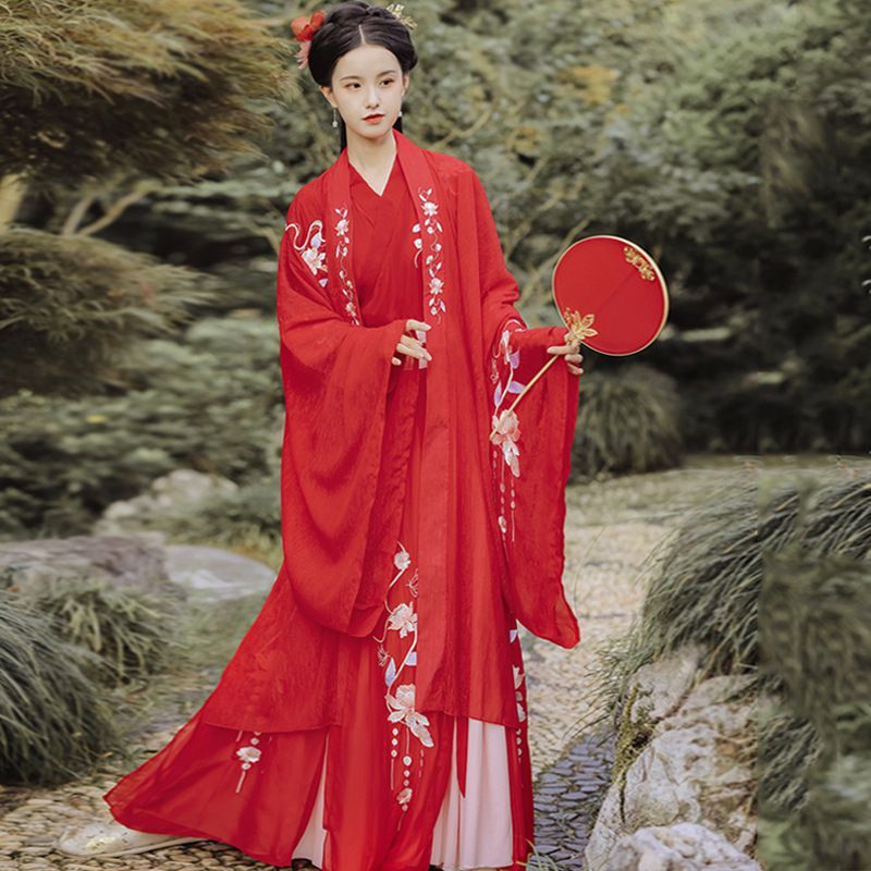 Hanfu Set Of 3 : Embroidered Long SpreePicky