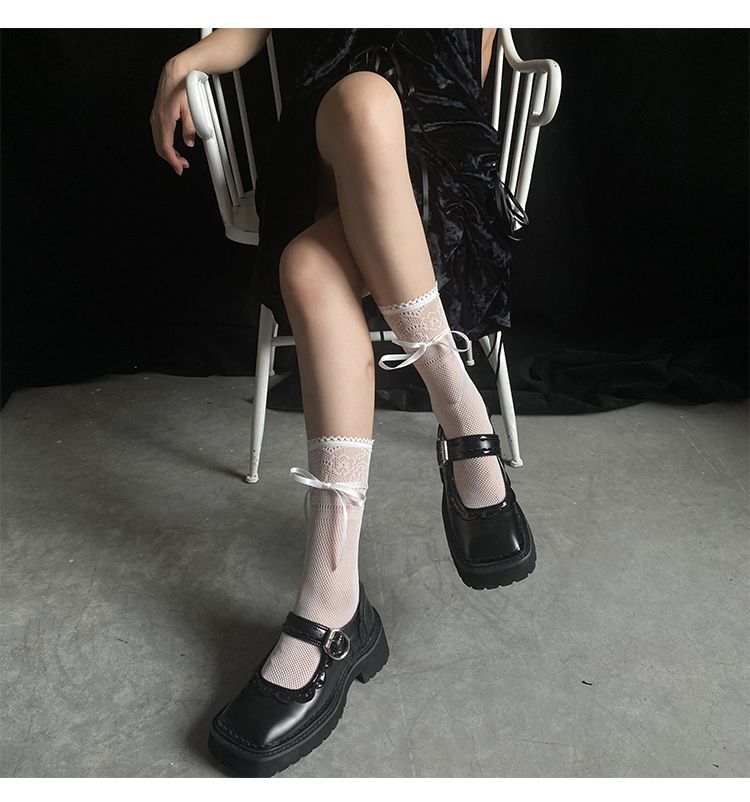 Ribbon Bow Accent Perforated Socks SpreePicky