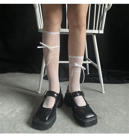 Ribbon Bow Accent Perforated Socks SpreePicky