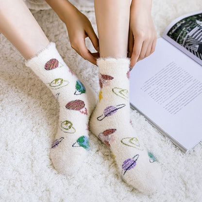 Set Of 3 Pairs: Patterned Fluffy Socks SpreePicky