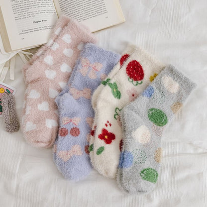 Set Of 3 Pairs: Patterned Fluffy Socks SpreePicky