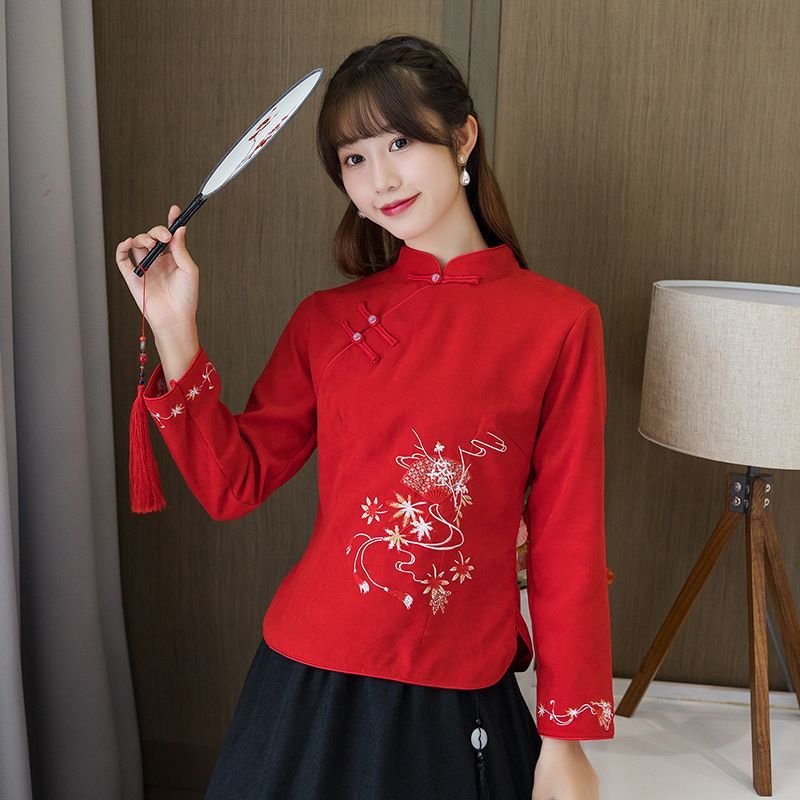 Flower Embroidered Hanfu Blouse SpreePicky