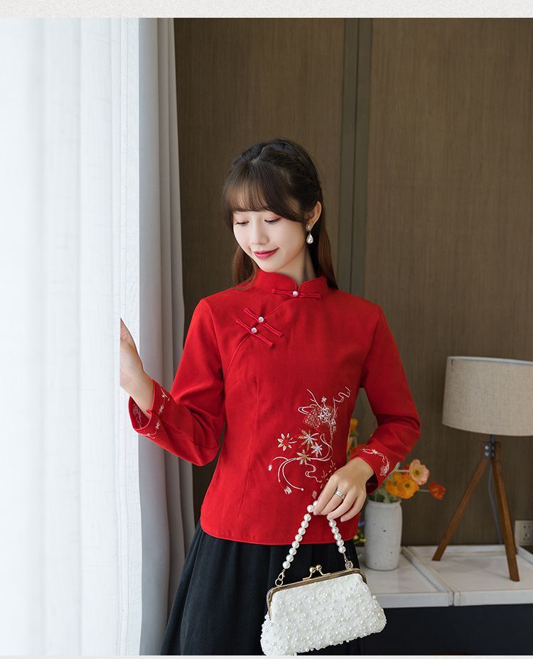 Flower Embroidered Hanfu Blouse SpreePicky