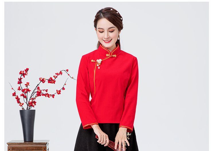 Contrast Trim Blouse / Flower Embroidered Midi A SpreePicky