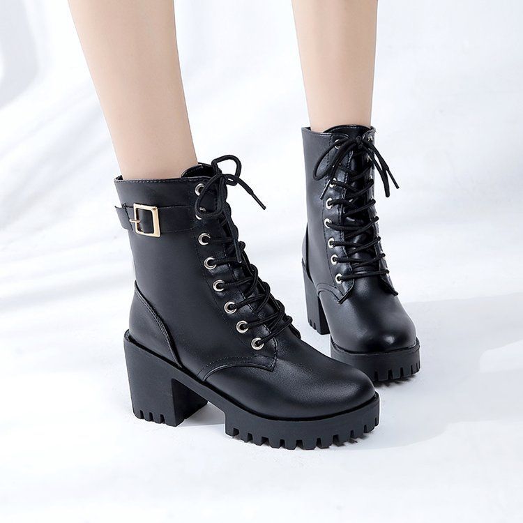 Lace Up Platform Block Heel Short Boots mySite