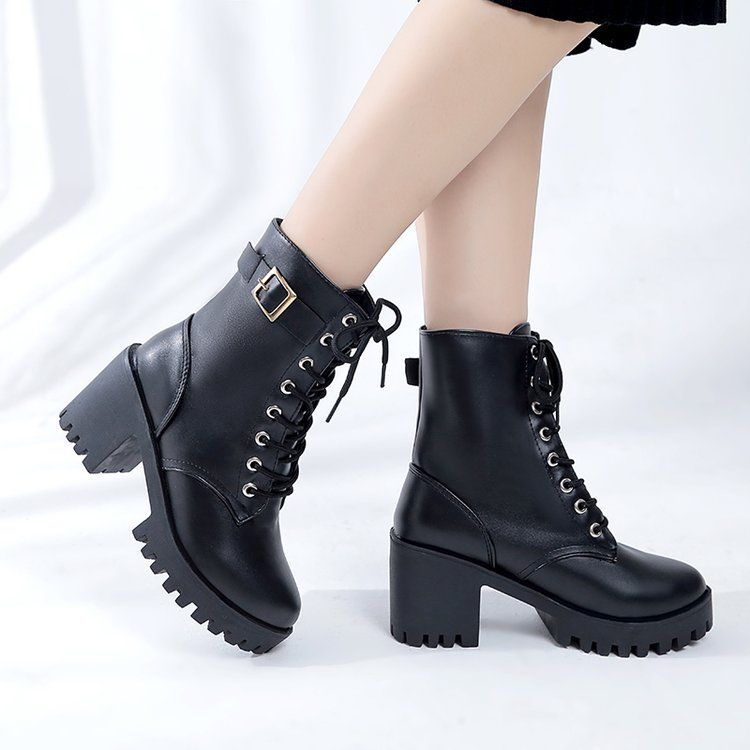 Lace Up Platform Block Heel Short Boots mySite