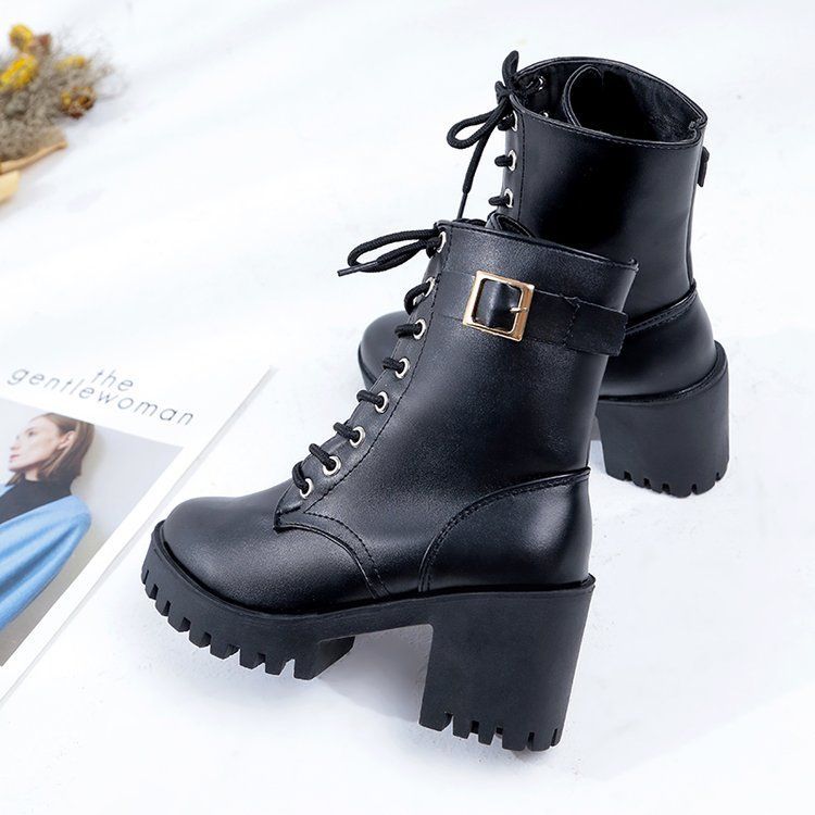 Lace Up Platform Block Heel Short Boots mySite