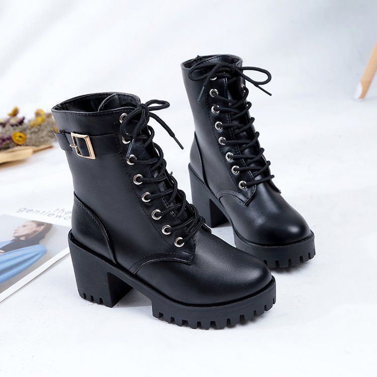 Lace Up Platform Block Heel Short Boots mySite