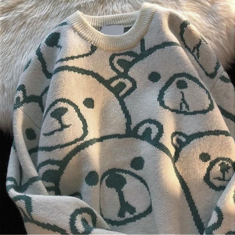 Bear Print Knit Sweatshirt SpreePicky