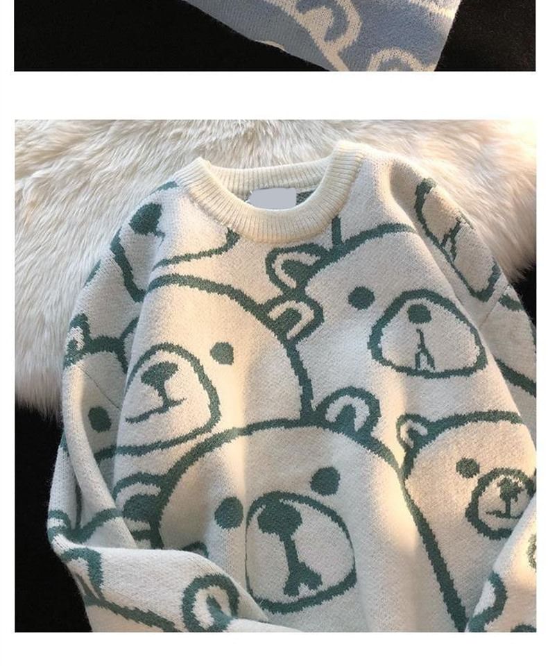 Bear Print Knit Sweatshirt SpreePicky