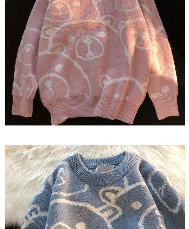 Bear Print Knit Sweatshirt SpreePicky