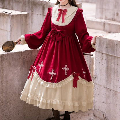 Cross Embroidered Long-Sleeve Lolita Dress mySite