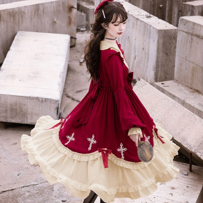 Cross Embroidered Long-Sleeve Lolita Dress mySite