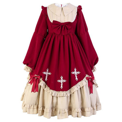 Cross Embroidered Long-Sleeve Lolita Dress mySite