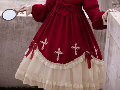 Cross Embroidered Long-Sleeve Lolita Dress mySite