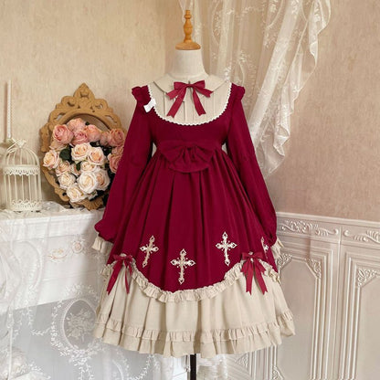 Cross Embroidered Long-Sleeve Lolita Dress mySite