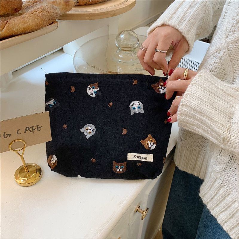 Cat Embroidered Zip Pouch SpreePicky