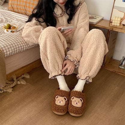 Bear Embroidered Fluffy Home Slippers SpreePicky