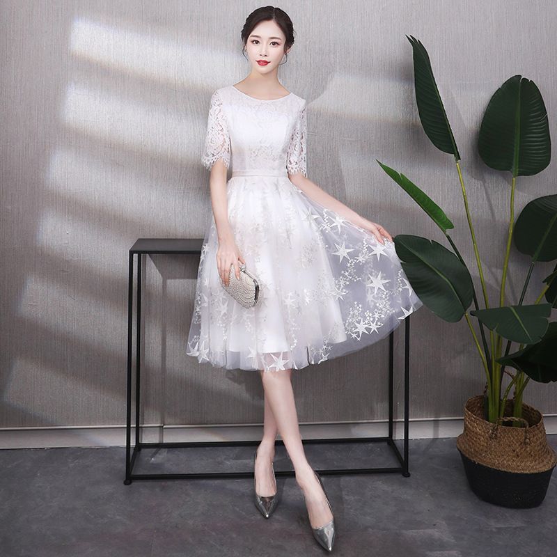 Elbow-Sleeve Lace A-Line Evening Dress SpreePicky