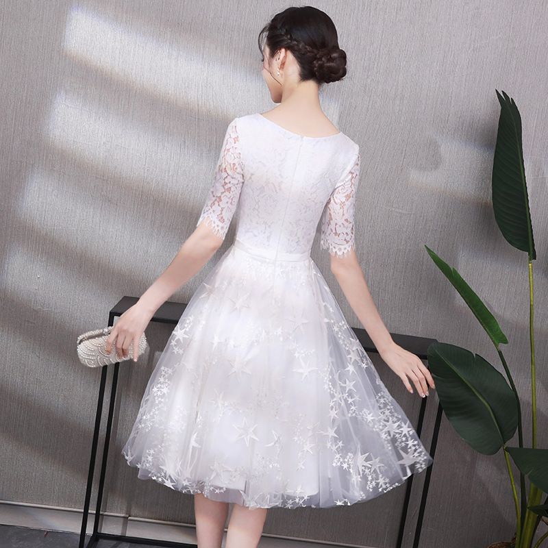 Elbow-Sleeve Lace A-Line Evening Dress SpreePicky