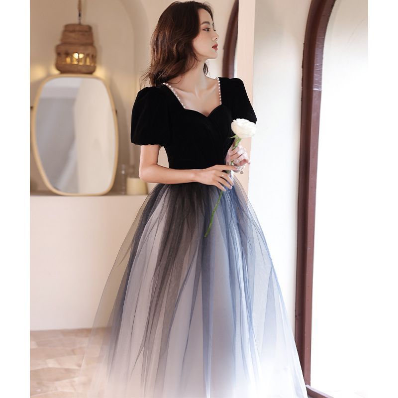 Puff-Sleeve Ombre Mesh A-Line Evening Gown SpreePicky