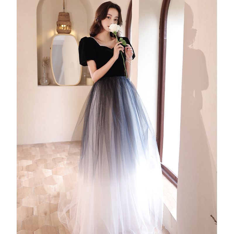 Puff-Sleeve Ombre Mesh A-Line Evening Gown SpreePicky