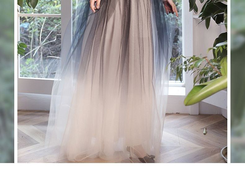 Puff-Sleeve Ombre Mesh A-Line Evening Gown SpreePicky