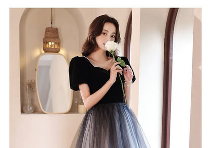 Puff-Sleeve Ombre Mesh A-Line Evening Gown SpreePicky