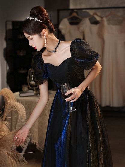 Puff-Sleeve Tie-Waist A-Line Evening Gown SpreePicky