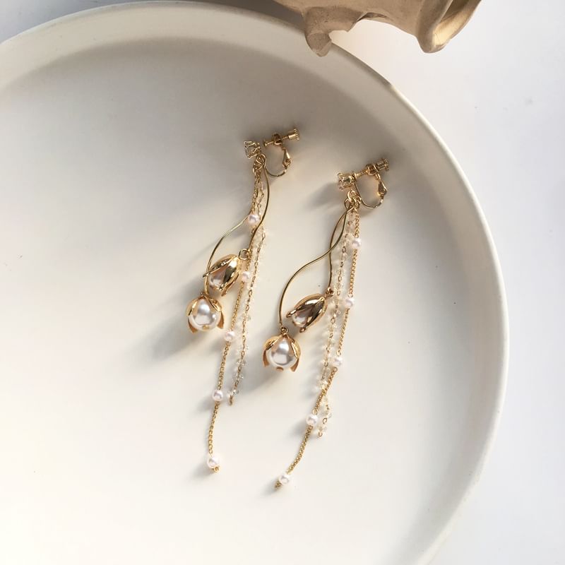 Faux Pearl Flower Drop Earring SpreePicky