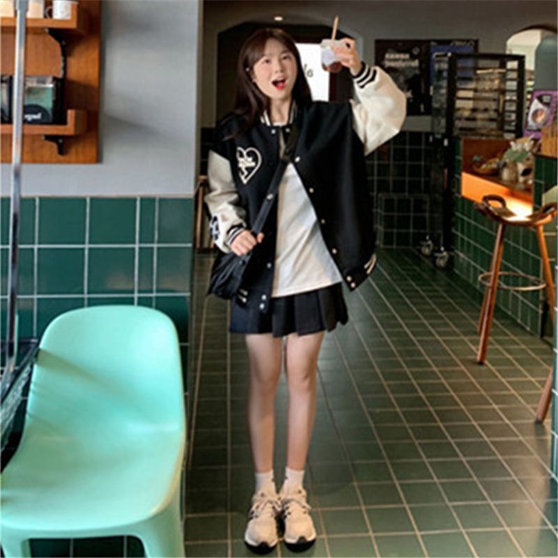 Heart Pattern Baseball Jacket SpreePicky