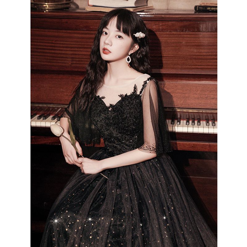 / Gown Evening A-Line Sheer Dress Short-Sleeve FashionChic