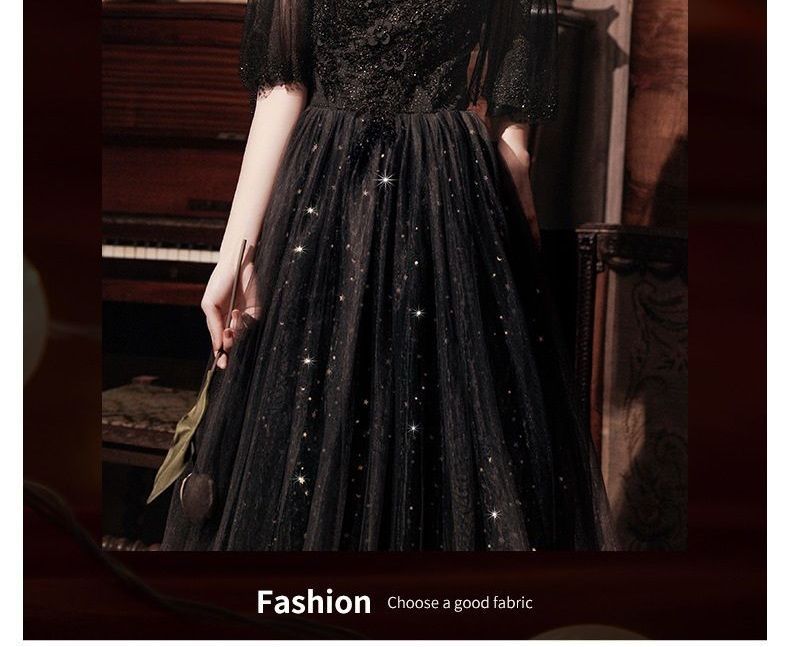 / Gown Evening A-Line Sheer Dress Short-Sleeve FashionChic