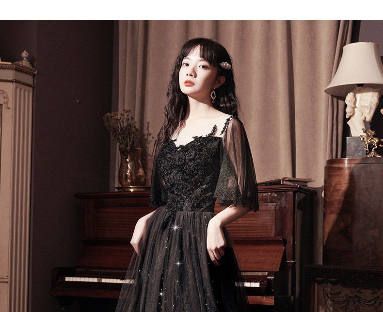 / Gown Evening A-Line Sheer Dress Short-Sleeve FashionChic