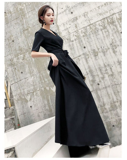 Short-Sleeve Tie-Front A-Line Evening Gown SpreePicky