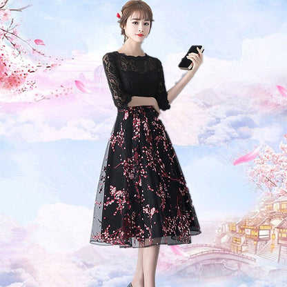 Elbow-Sleeve Floral Embroidered A-Line Lace Cocktail Dress SpreePicky